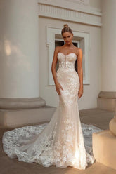 Elegant Mermaid Sweetheart Lace Tulle Long Wedding Dresses